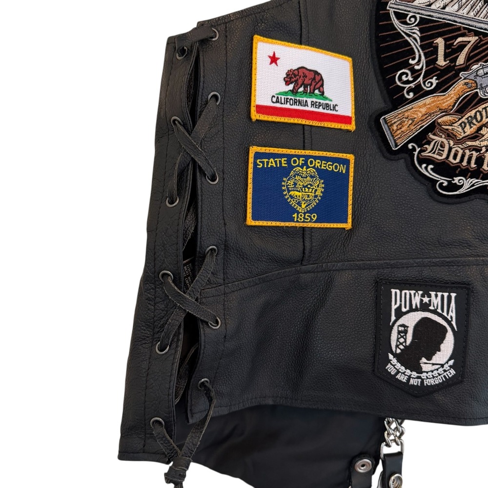 Harley Davidson Men Black Leather Biker Vest Extenders Patches Motorcycle Large - Picture 10 of 14